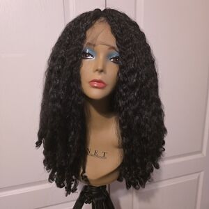 Afro Curly Lace Front 8Wig Synthetic Highlights Brown 20 Inch Kinky Straight